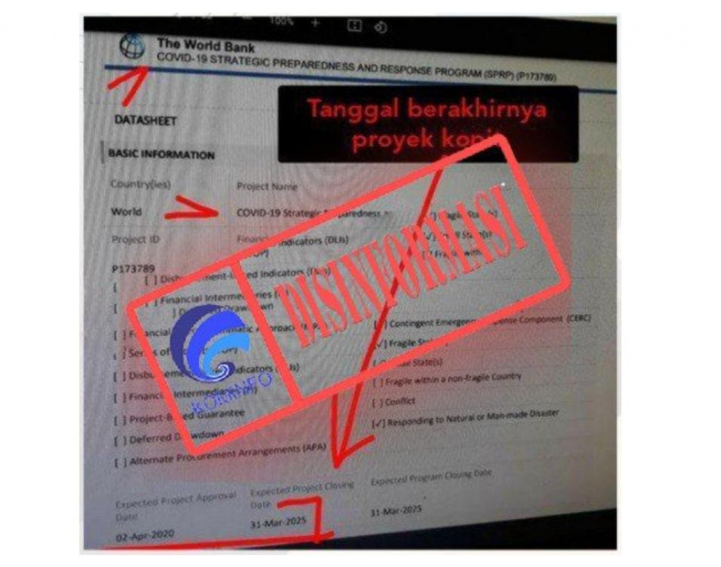 [DISINFORMASI] Dokumen Bank Dunia Disebut Tunjukkan Tanggal Berakhirnya Proyek Covid-19